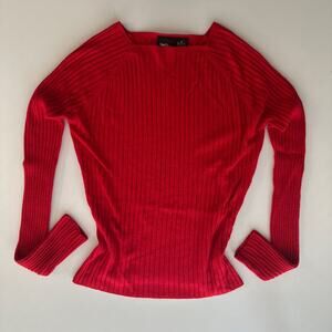 VTG Y2K Mossimo Ribbed Knit Red Top Stretchy Sz M Long Sleeve Square Neck Preppy
